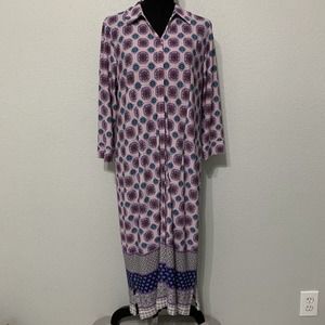 Chicos Medallion Print Shirt Dress Size 1 Medium 8/10 Stretch